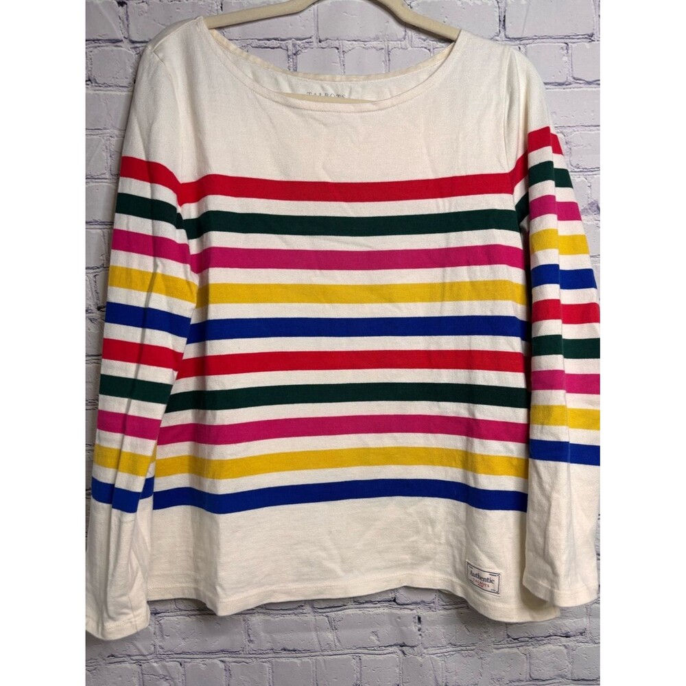 Talbots Authentic Cream Breton Striped Casual Preppy Long Sleeve Tee Size M